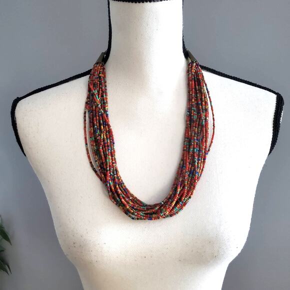 Multicolored Multiple Strand Beaded Necklace - Picture 1 of 5